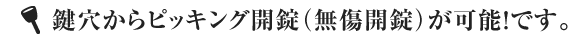 鍵穴からピッキング解錠（無傷解錠）が可能です。
